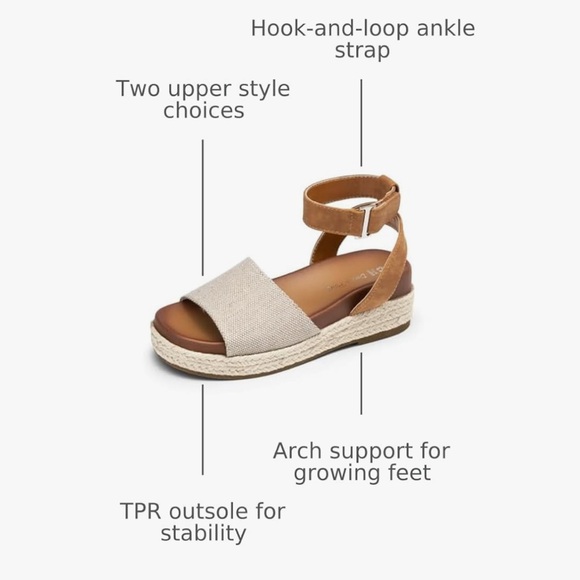 Dream Pairs girls Tan and Cream Wedge Sandals. - Picture 2 of 7